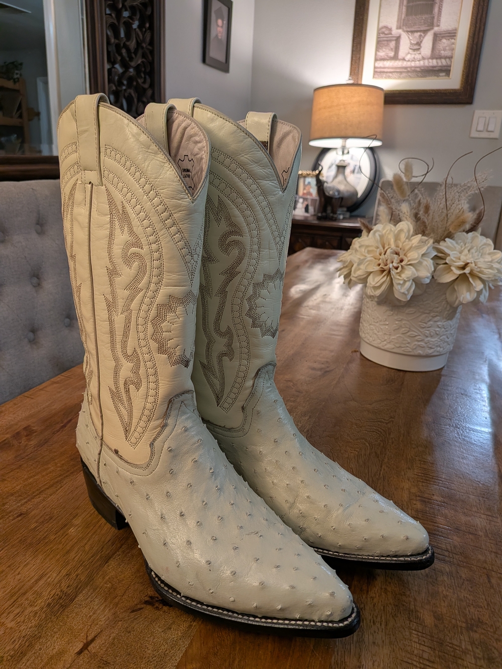 Andre V White Ostrich Full Quill Cowboy Boots Mens 8.5 US Western Leather Mexico